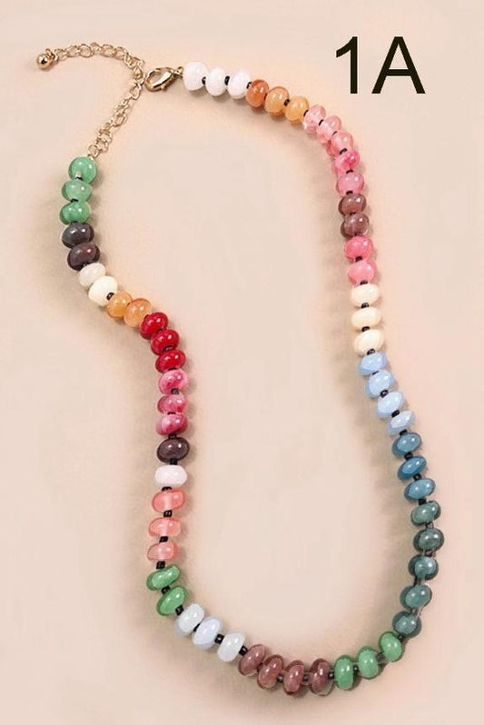 Natural Agate Glass Semi Precious Bead Necklace