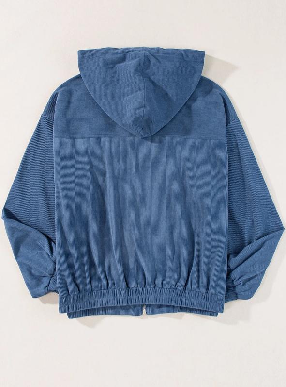 Corduroy Drawstring Hooded WV Zip Up Jacket (Real Teal)