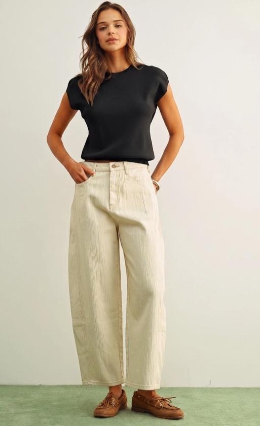 Round Neck Cap Short Sleeve Knit Top (Black)