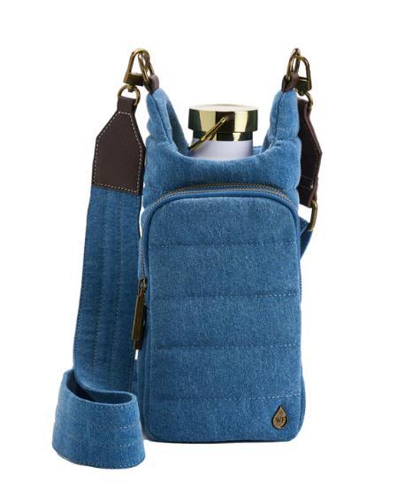 Denim HydroBag with Antique Brass and Denim overlaid Vegan Leather Strap