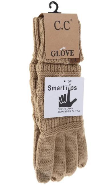 Solid Cable Knit CC Gloves (Desert Camel)