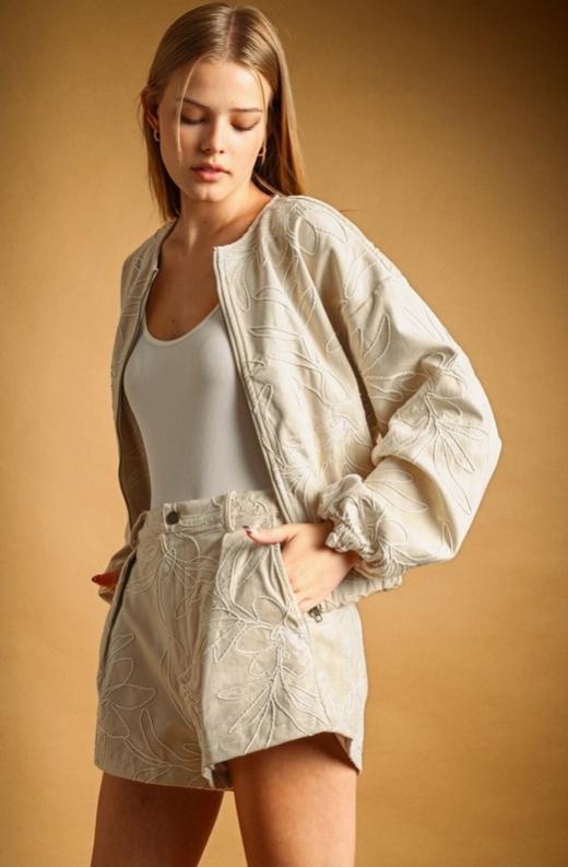 Suede Floral Textured Jacket (ECRU)