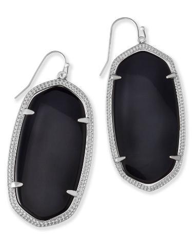 Kendra Scott Danielle Silver Drop Earrings in Black Opaque Glass