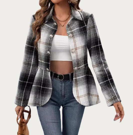 Always Classic Black Plaid Open-Front Tweed Blazer