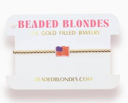 Beaded Blondes American Flag Bracelet On Gold