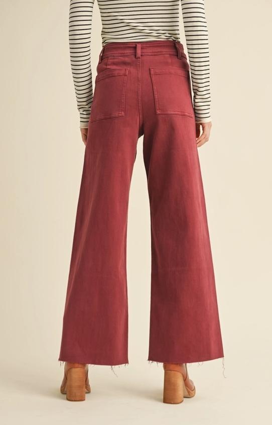 Straight Wide Leg Denim Pants (Maroon)