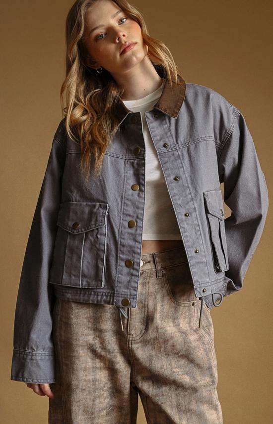 Collar Contrasted Utility Jacket (Denim Blue)