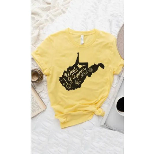 West Virginia State Outline Graphic Tee (Heather Yellow)