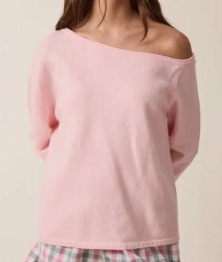 One Shoulder Sweater Top (Pink)