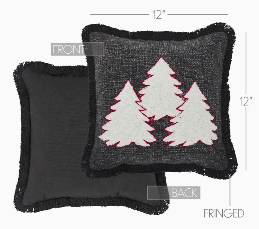 3 Christmas Trees Black Woven Pillow (12x12")