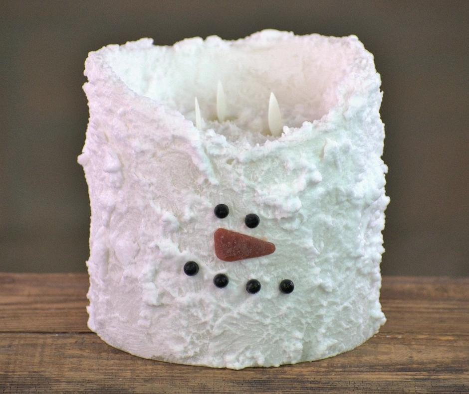 Snowman Bumpy White Moving Flame Led Candle