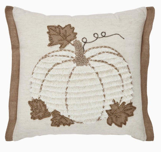 Embroidered Pumpkin Jute Flange Pillow