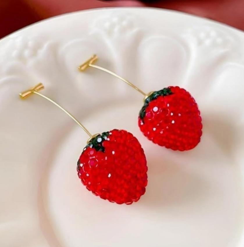 Crystal Strawberry Wire Drop Earrings