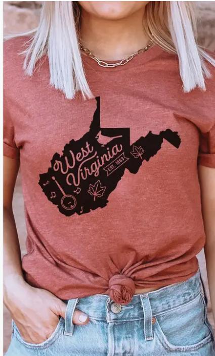 West Virginia State Outline Graphic Tee (Heather Clay)
