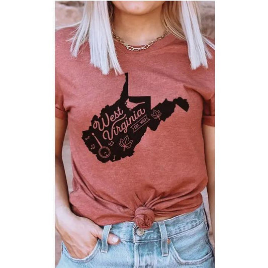 West Virginia State Outline Graphic Tee (Heather Clay)