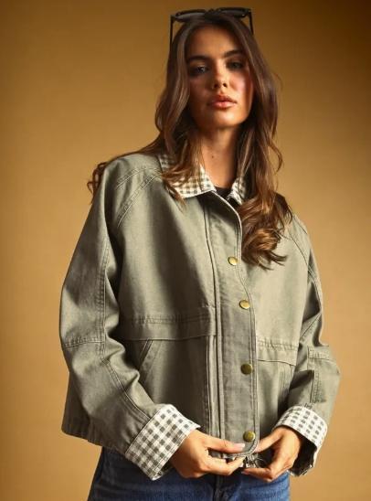 Gingham Collared Twill Jacket