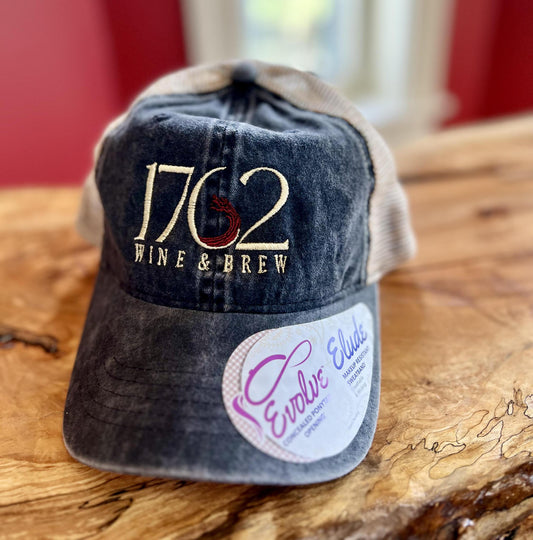 1762 Wine & Brew Hat (Grey with Tan Mesh Back with Cheetah Print under Cap)