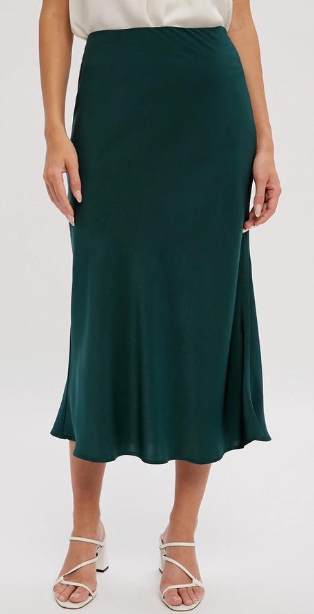 Satin Midi Skirt (Hunter Green)