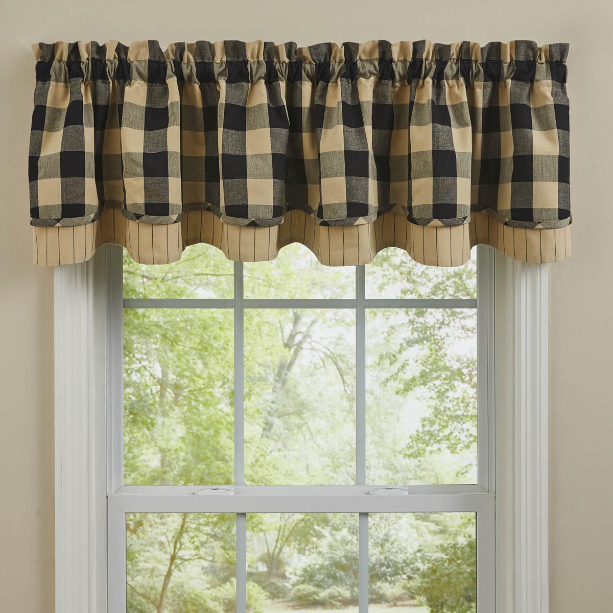 Park Design Wicklow Check Lined Layered Valance (Black)