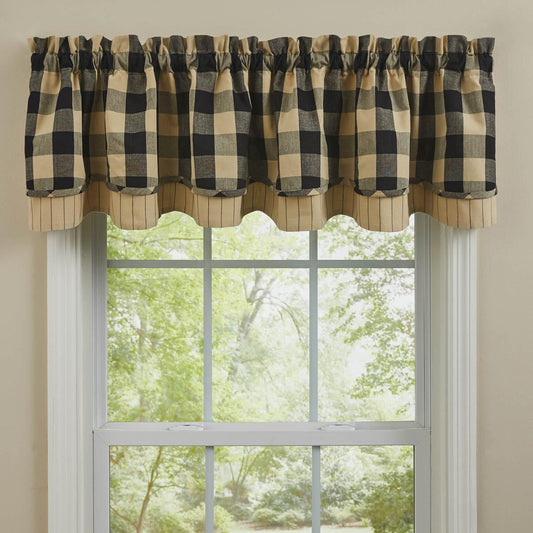 Wicklow Check Lined Layered Valance (Black)