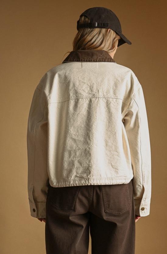 Collar Contrasted Utility Jacket (Ecru)