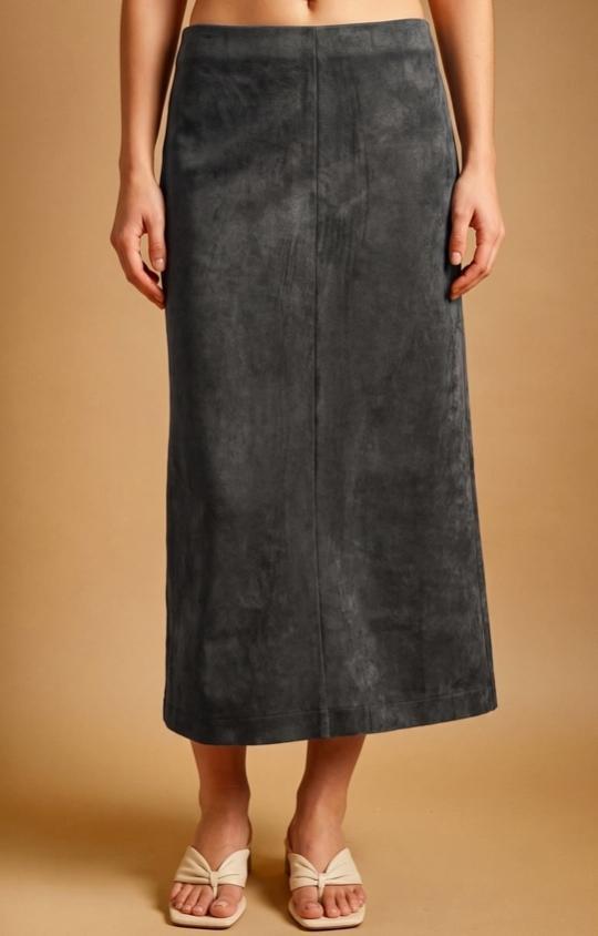 Suede Straight Skirt (Charcoal)