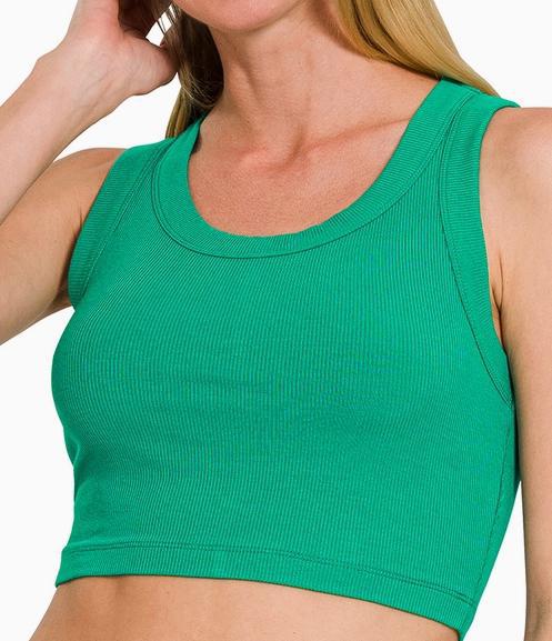 Ribbed Scoop Neck Cropped Tank Top (Kelly Green)