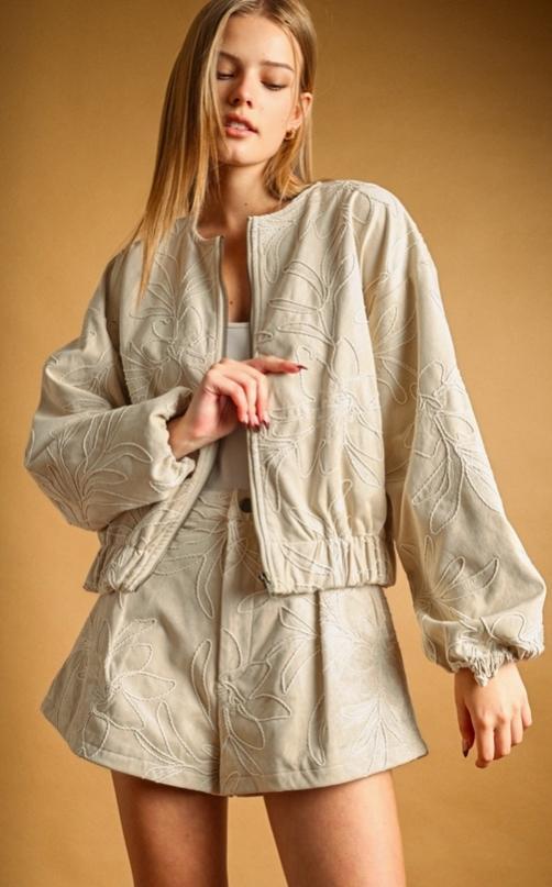 Suede Floral Textured Jacket (ECRU)