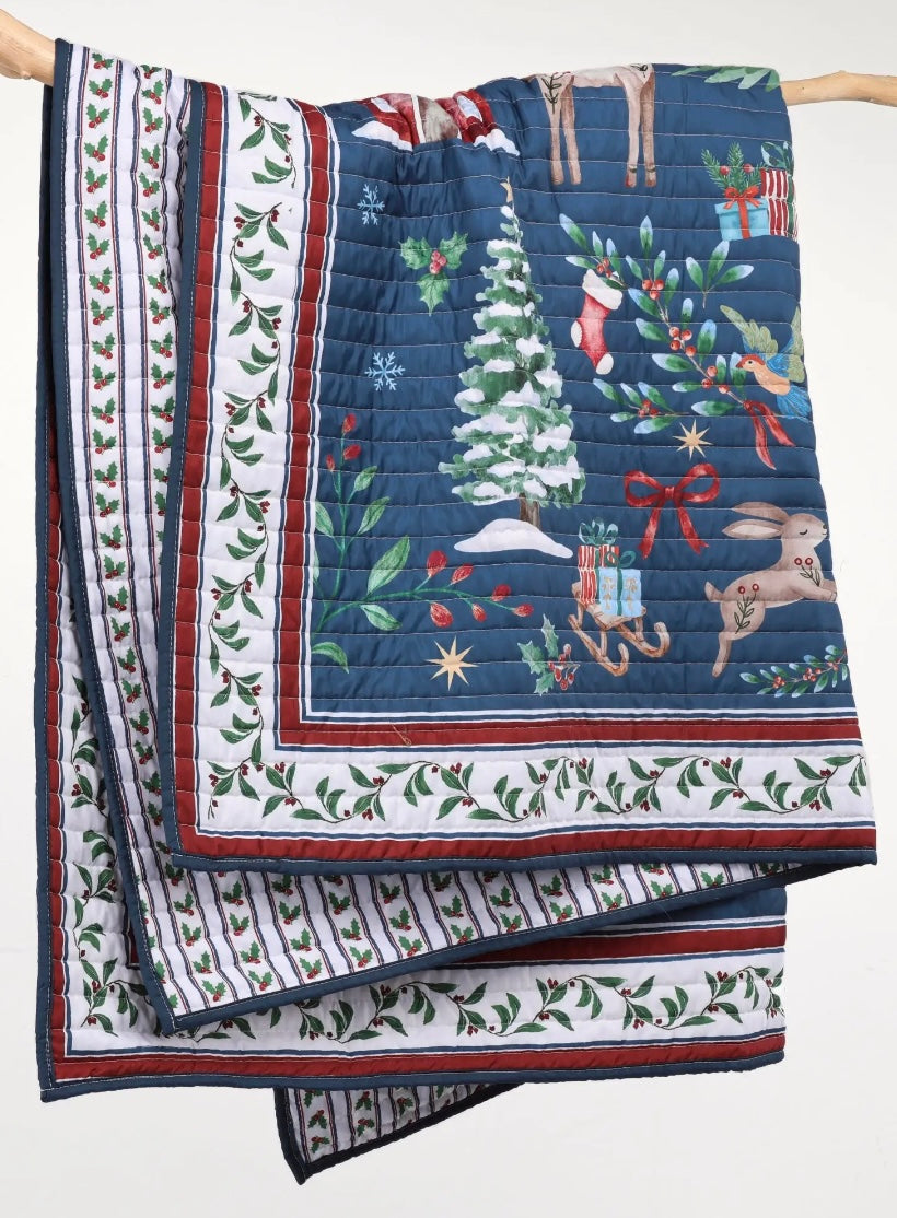 Christmas Cottage Quilted Throw 50” X 60”