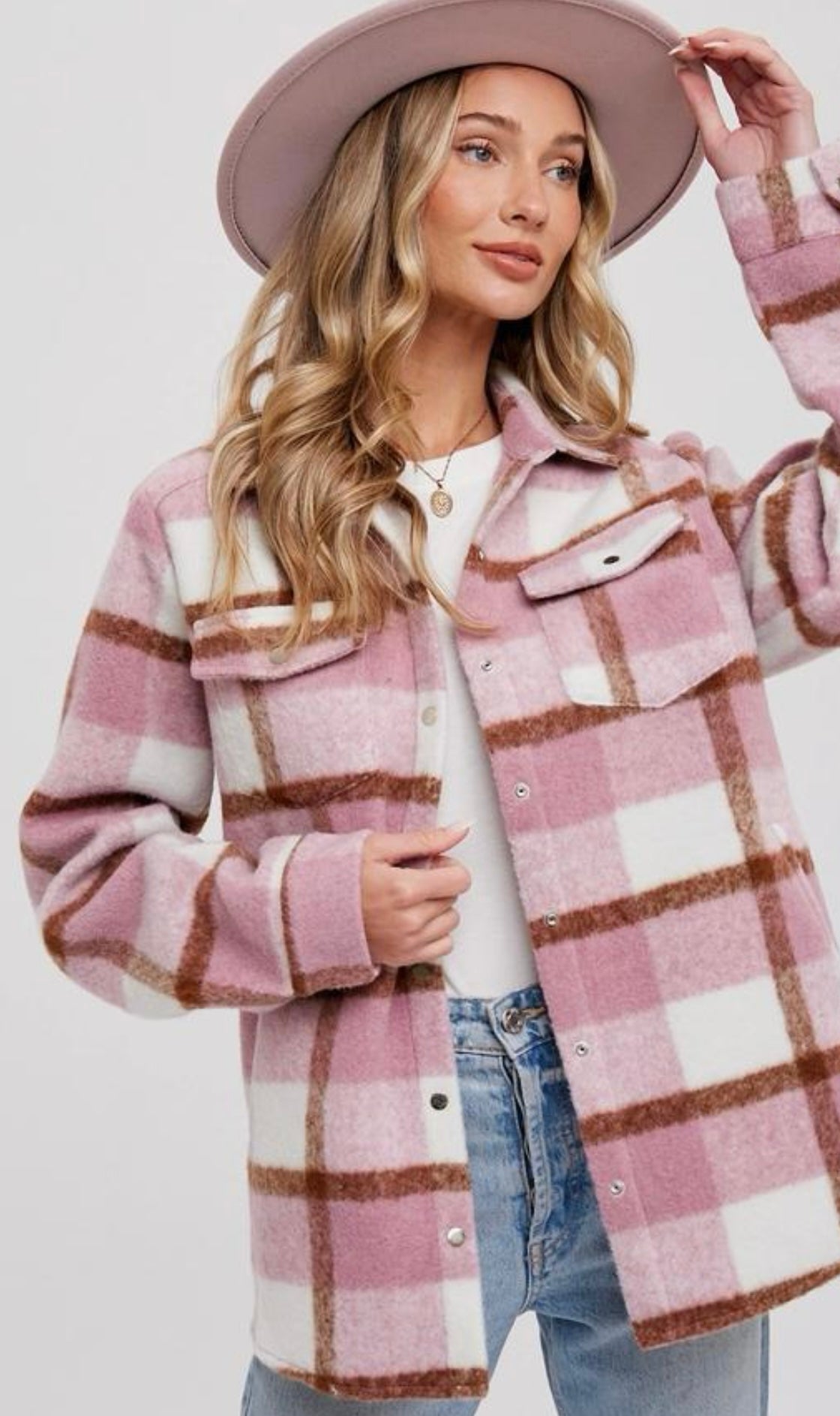 Plaid Brushed Flannel Shacket (Mauve)