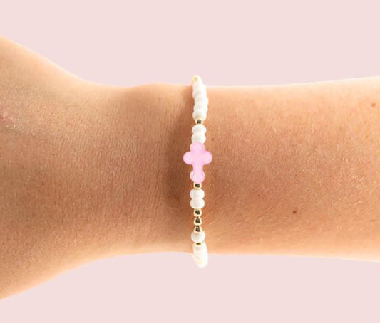 Beaded Blondes Pink Cross Sprinkle Bracelet (Kids Size)