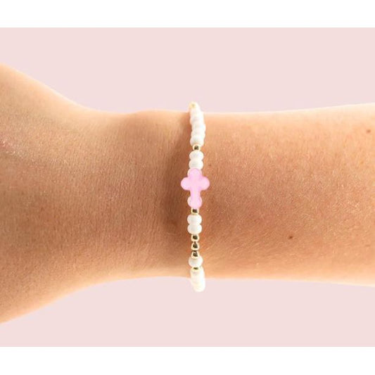 Beaded Blondes Pink Cross Sprinkle Bracelet (Kids Size)