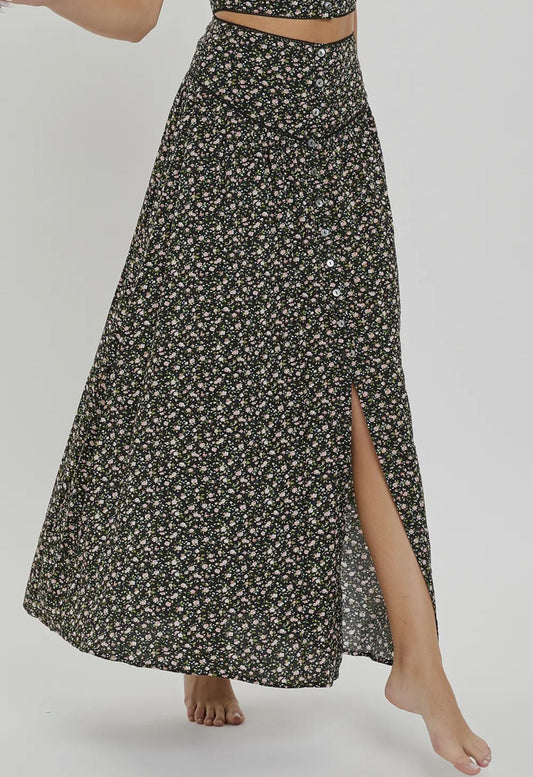 Ditsy button Down Maxi Skirt
