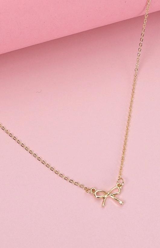 Mini Gold Bow Charm Necklace