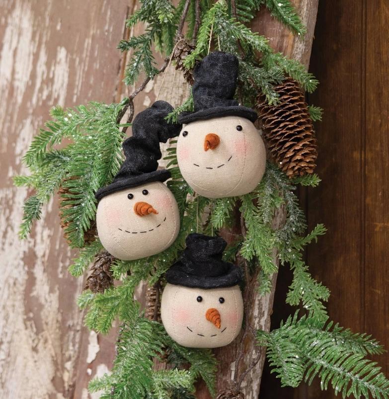 Stuffed Floppy Hat Snowman Head Ornaments Assorted