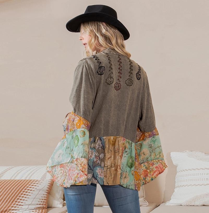 Patchwork Shirt/Cardigan (Gravel)
