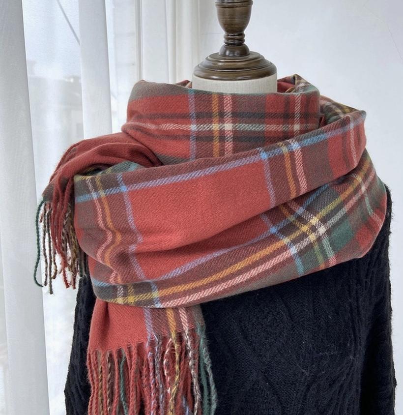 Plaid Winter Scarf-Vintage Tassel Shawl