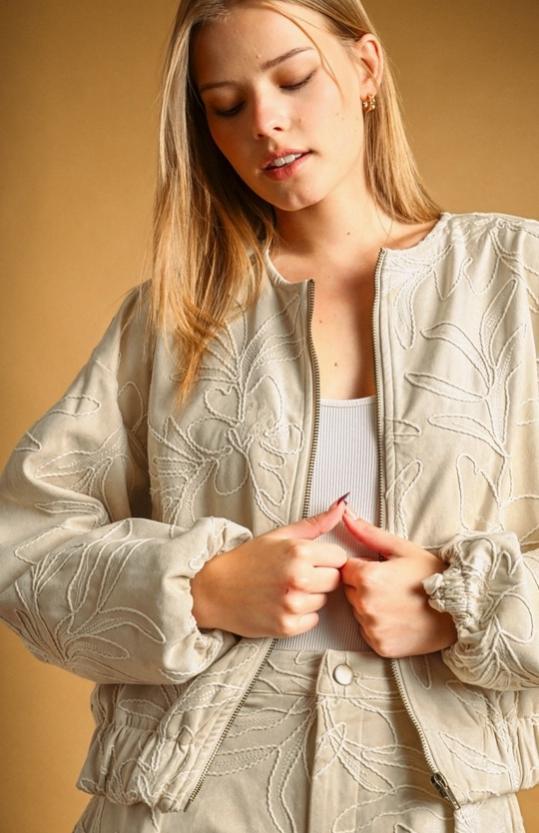 Suede Floral Textured Jacket (ECRU)
