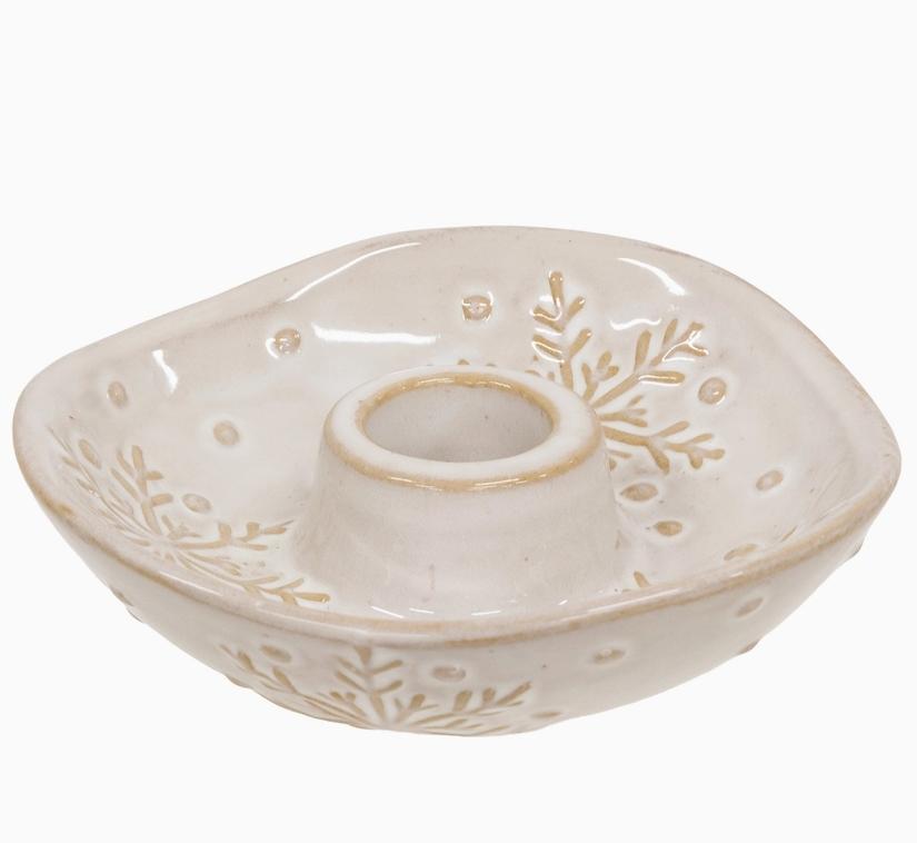 Ceramic Embossed Snowflake Taper Holder