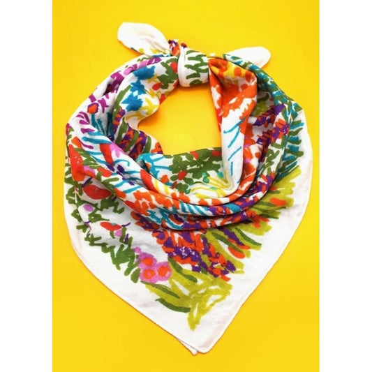Cotton Floral Print Silky Feeling Bandana Scarf