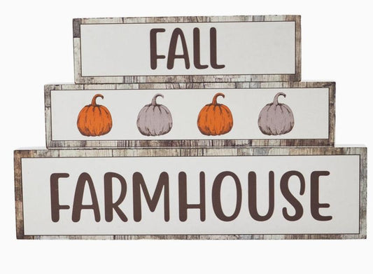 Fall Farmhouse Pumpkins Block Sign Set of 3