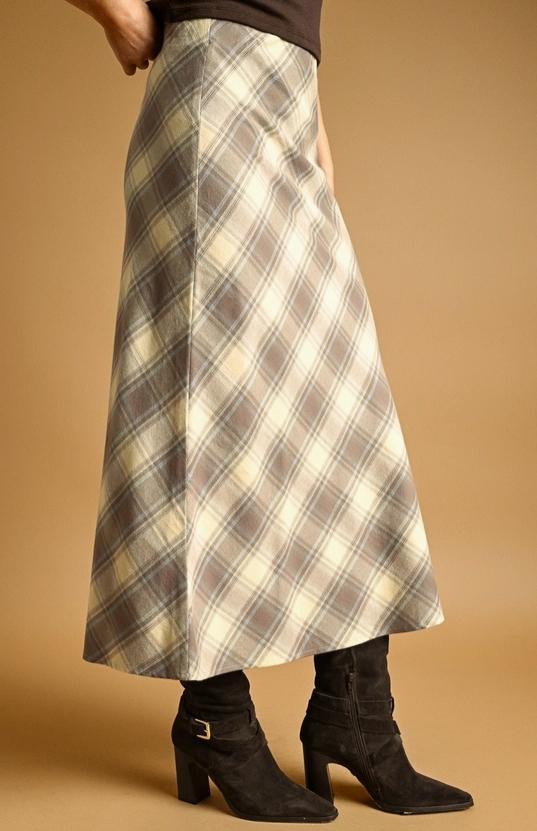 Plaid Patterned Bias Cut Midi Skirt