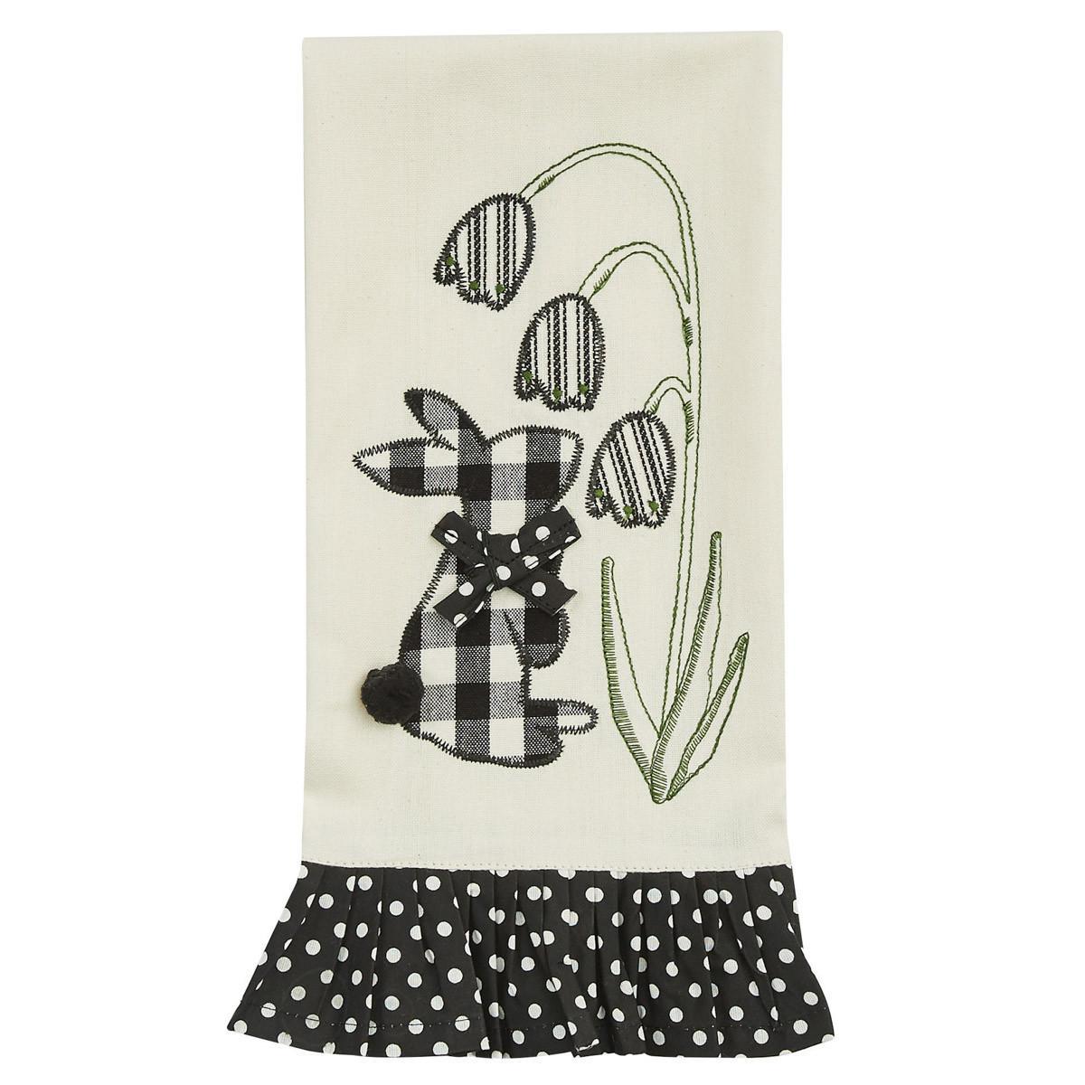 Park Design Silver Bells & Bunny Tails Applique Dishtowel