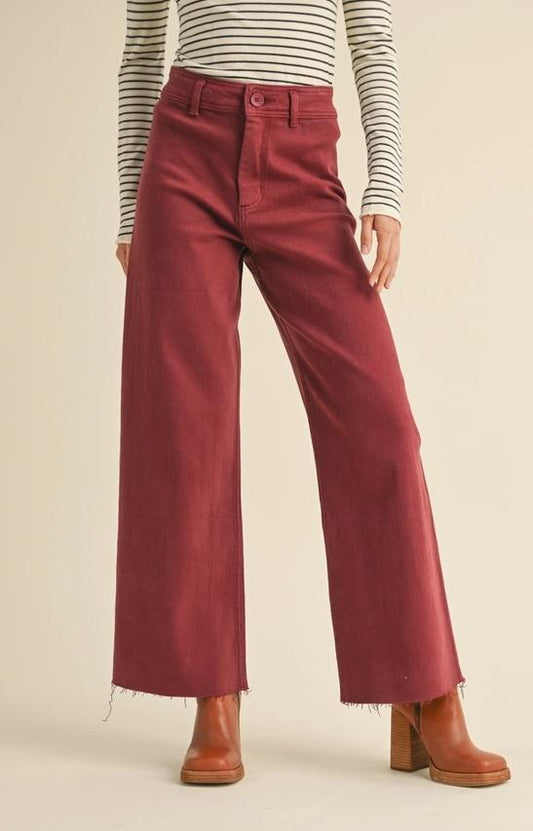 Straight Wide Leg Denim Pants (Maroon)
