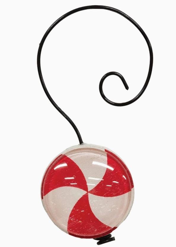 6/Set - Wood & Glass Marble Peppermint Ornaments