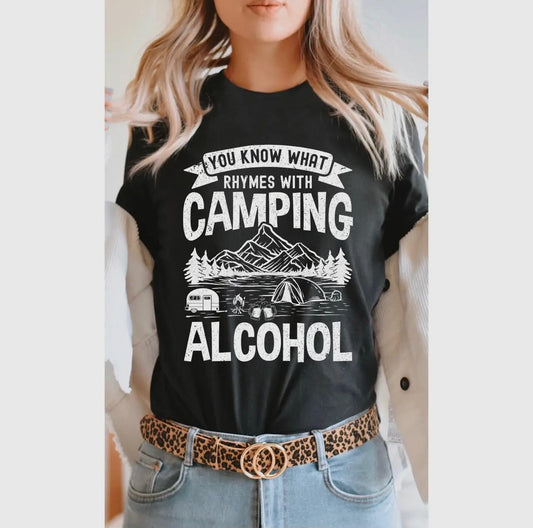 You Know What Rhymes with Camping Alcohol Tee (Heather Black)