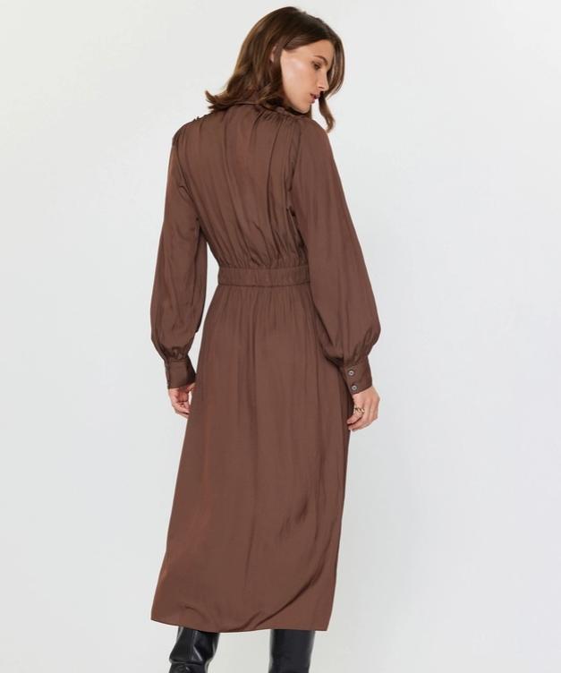 Button Down Midi Shirt Dress (Cocoa)