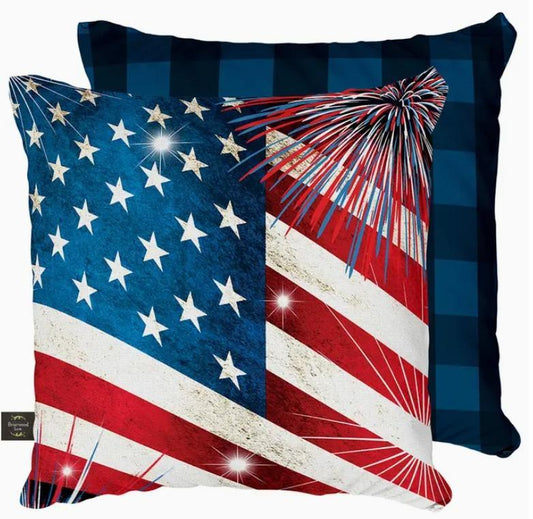 Stars and Stripes Summer 4th of July Pillow 17" X 17"