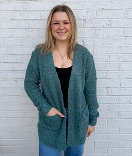 Low Gauge Waffle Open Cardigan Sweater (Dusty Teal)