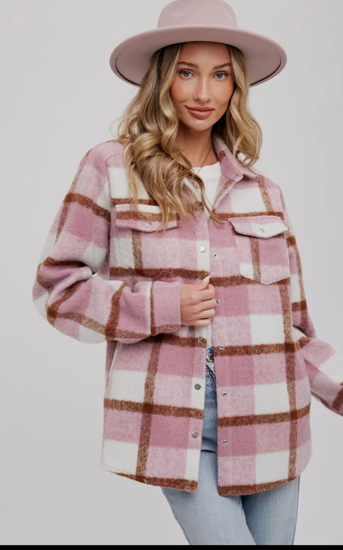 Plaid Brushed Flannel Shacket (Mauve)